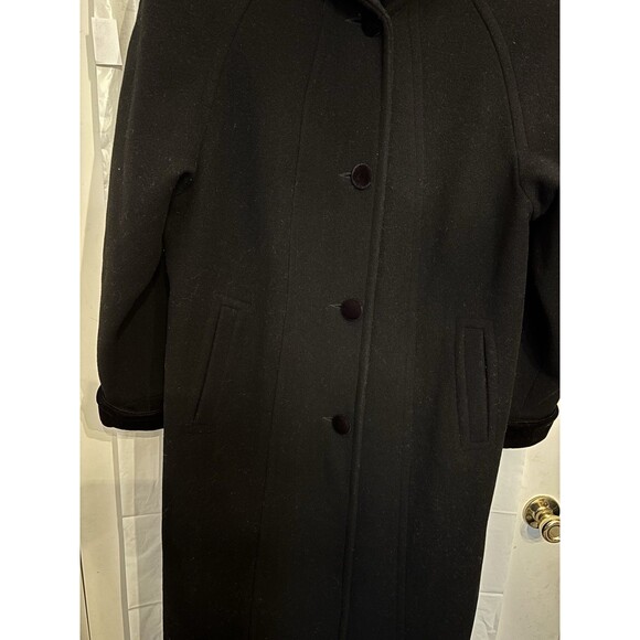 Vtg Halston Long Winter Coat Black Women's Made In Russia 100% Wool Size 8 Hood - Picture 7 of 10